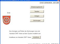 Stadt Gernsheim - Generalentwässerungsplan 2005, Startbildschirm, Alle Berichte, Tabellen, Anlagen und Zeichnungen zentral auf CD-ROM verfügbar